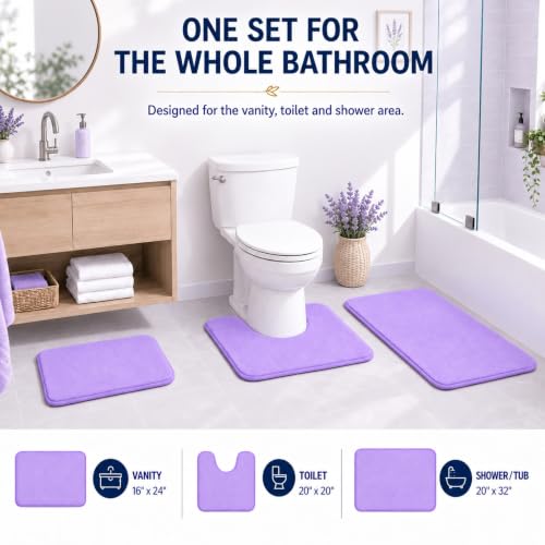 RUN HELIX Bathroom Rugs Sets 3 Piece, Soft Absorbent Memory Foam Bath Mats Set, Dry Fast Bath Mat, Machine Washable Bath Rug Set for Bathroom （Lilac） - color: Lilac