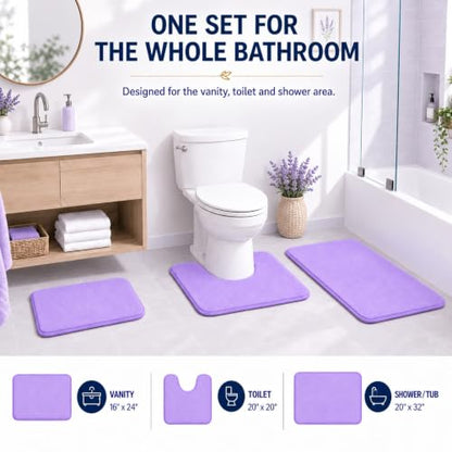 RUN HELIX Bathroom Rugs Sets 3 Piece, Soft Absorbent Memory Foam Bath Mats Set, Dry Fast Bath Mat, Machine Washable Bath Rug Set for Bathroom （Lilac） - color: Lilac