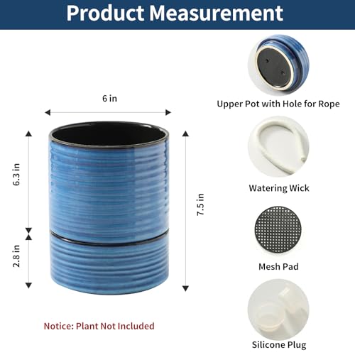 HASENSE Ceramic Self Watering Pots for Indoor Plant, 6 Inch Planter with Drainage Hole & Water Storage Saucer for Indoor & Outdoor Plants, Reactive Glaze Blue - color: Blue, size: 6 Inch (Self Watering, 1 pcs)