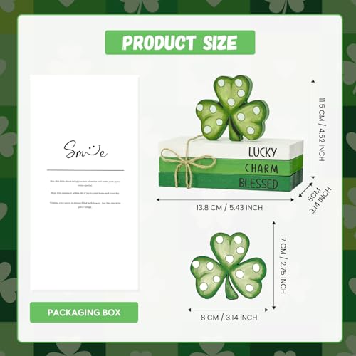 Smile St. Patrick's Day Wooden Decor Blocks LUCKY CHARM BLESSED Shamrock, Tabletop Shelf Wood Sign for Home Office Holiday Lucky Decoration - style: St. Shamrock