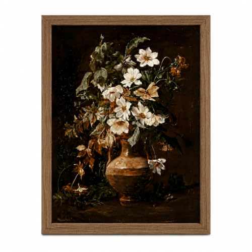 Framed Vintage Floral Canvas Wall Art 12x16 Inch Botanical Flower Decor - color: White roses, size: 12x16in