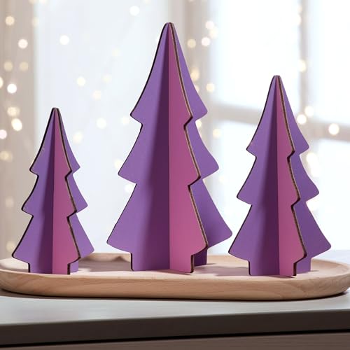Your Heart's Content Set of 3 Orchid Trees curated Colors Wood Interlocking Design, Winter Mantel Decor, Valentine Tree Figurine, Tabletop Display, Pink Purple (Set 3 Orchid) - color: Set 3 Orchid