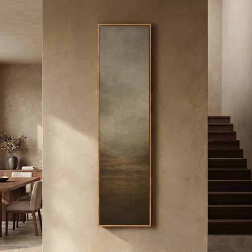 Framed Long Narrow Abstract Neutral Brown Rustic Vertical Wall Art, 14x56 - color: Neutral Brown, size: 56"L x 14"W