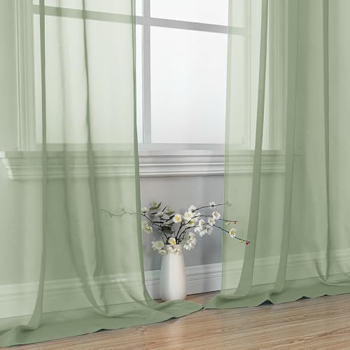 OVZME Bedroom Curtains 2 Panel Sets 84" Inch Length - Transparent Light Weight Soft Window Treatment Panels for Study Room/Living Room/Guest Room, Sage Green, Per Panel W42 X L84 inches (Pack of 2) - color: Sage Green, size: 42"W x 84"L (Pack of 4)