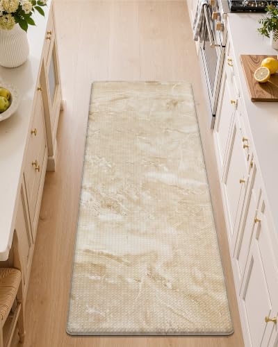 Color&Geometry Kitchen Mats for Floor 24x59 Cream/Beige Marble Design