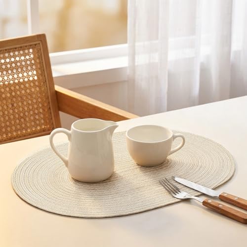 Placemats Set of 6, Woven Oval Braided Dining Table Mats(Cream White) - color: Solid Beige White, size: 6 pcs