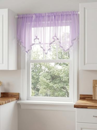 Molaxhome Swag Curtain Scalloped Curtain Valance Drape Sheer Lace Panel 1pc - color: Purple