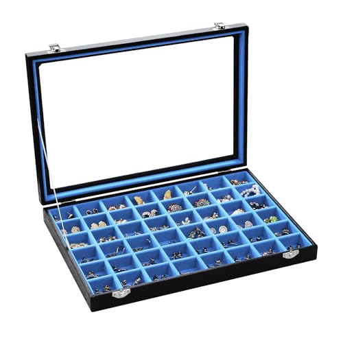Stratalife 48 Grid Earring Organizer, Jewelry Holder Organizer with Lid - color: Blue-Black, size: 48 Grid