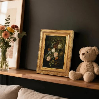 EJPFOGV Baroque Dark Background Floral Framed Canvas Wall Art 8x10 inches - color: Flowers, size: 10"L x 8"W