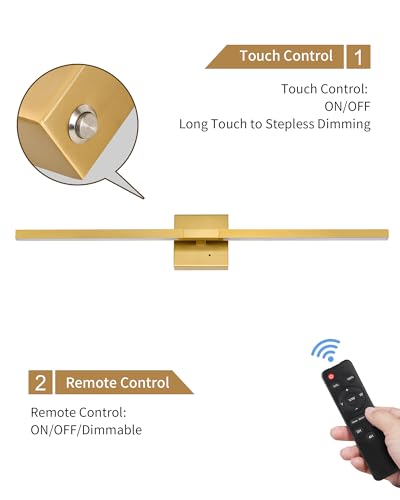 Rayogale Gold Battery Operated Wall Sconces with Remote Control - color: Gold, size: 24 Inch(2 Pack)