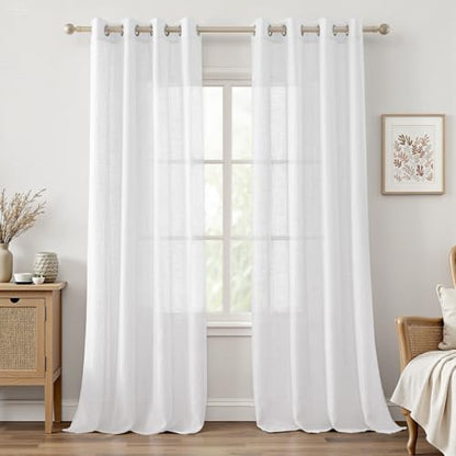 HOMEIDEAS White Linen Textured Sheer Curtains, 52 X 108 Inch, 2 Panels - color: White, size: 52"W x 108"L (Pack of 2)