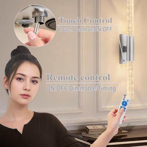 camuucci Battery Operated Wall Sconces Set of 2, Rechargeable Wall Lights - color: Silver, size: 25.6 Inches