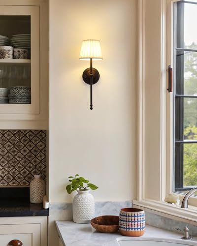 KDG Black Cordless Wall Sconces Set of 2, Beige Fabric LED Wall Lamps - color: Black + Beige Lampshde (2 Pack)