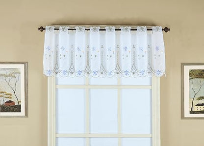 Today's Curtain, Samantha Embroidered Sheer Valance 13", White/Green, 59" W x 13" L - color: White/Green Multi, size: 59"W x 13"L (Pack of 1)