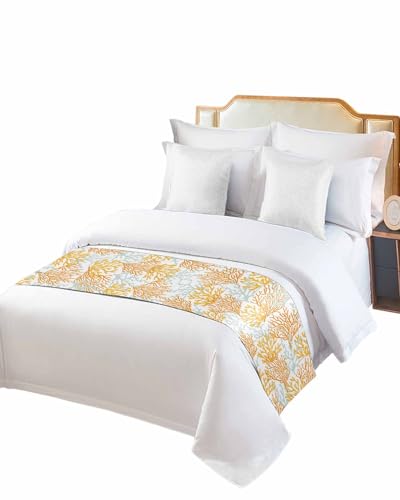 DecorLovee Orange Gray Coral Coastal Bed Runners for King Size Bed, Summer Beach Decorative Bed Throws for Foot of Bed, Sea Nautical Bed Runner Sofa Throw Bedding Scarf Protector Slipcover for Bedroom - color: Orange Gray Coral, size: 94"x20" for King Bed