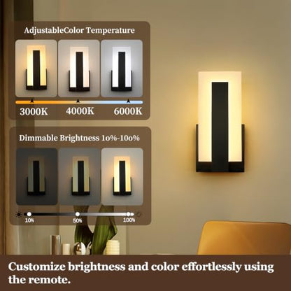 9.8 Inch Hardwire Wall Sconces Set of Two,Black 3CCT Dimmable Wall Lights - size: 9.8in-Hardwired