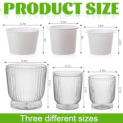 Set of 6 Self Watering Plant Pot 3 Sizes Plastic Double Layer Self Watering Flower Pot with Multi Mesh Drainage Holes Wicking Reservoir for Indoor Outdoor Garden Plants(White) - color: White