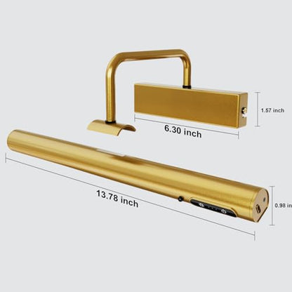 14-Inch Battery Operated Picture Light, Gold Finish Rechargeable Art Light - color: Brass