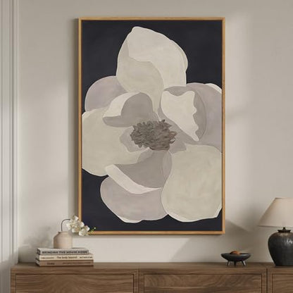 Large Framed Neutral Black and White Floral Wall Art, 1 Piece 24x36 In - color: Black White Flower