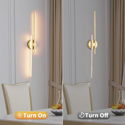 Battery Operated Wall Sconce Set of 2,Gold 31.4" 3000K-6500K LED Dimmable Wall Sconces with Remote Control,Wireless Wall Light USB Rechargeable for Bedroom Hallway Living Room Background Wall Lighting - color: Gold, size: 31.4" 2-Pack