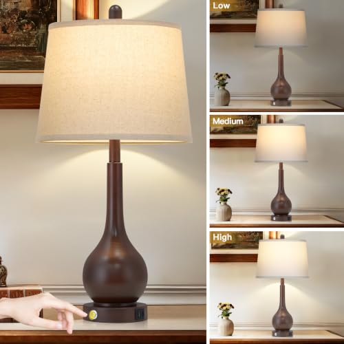 Rinweey 26" Brown Farmhouse Table Lamp for Living Room & Bedroom Nightstand - color: Brown (1 Pack)