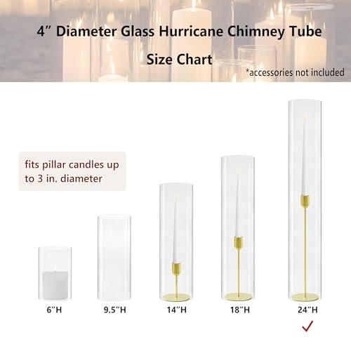 CYS EXCEL 2 PCS (H:24" D:4") Open Ended Glass Hurricane Candleholder Tube Shade | Open Flame Candle Chimney Tube Cover | Bottomless Cylinder - size: 4" wide x 24" tall