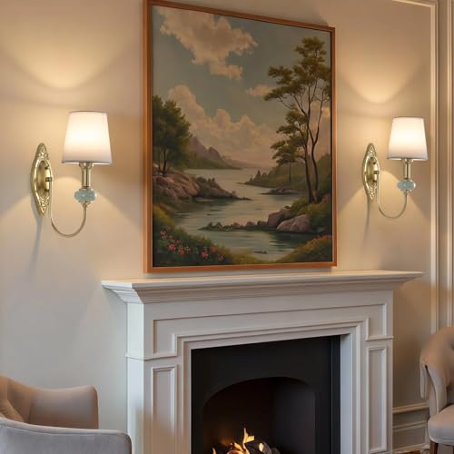 Vintage Battery Operated Wall Sconce Set of 2, Gold LED RGB 15 Color