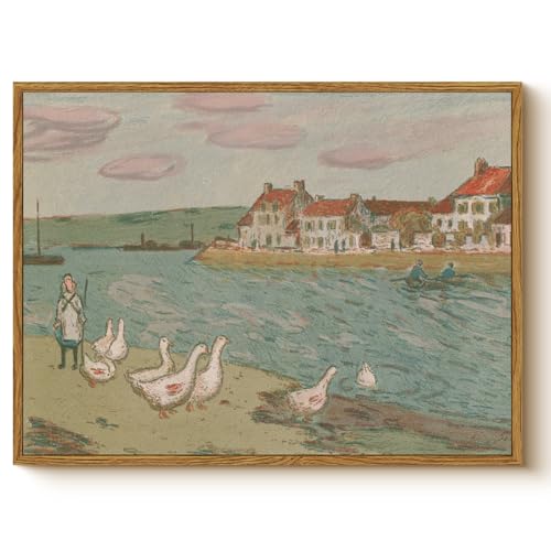 WHASAYART Vintage Framed Rustic Herding Geese Canvas Wall Art 12"×16" - color: Herding Geese, size: 16"L x 12"W