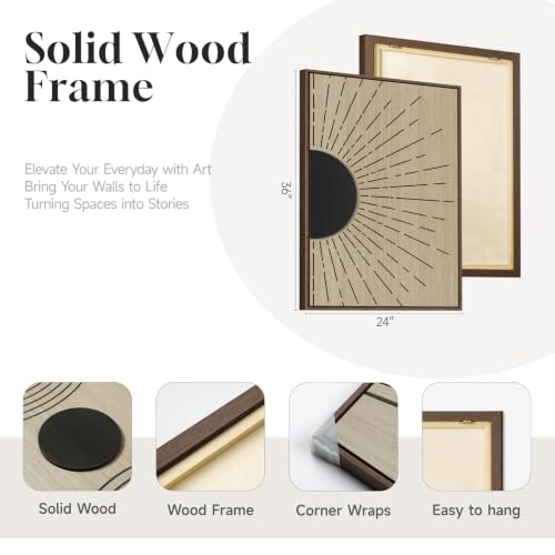 Large Framed 3D Wood Boho Neutral Abstract Textured Wall Decor, 24x36 Inch - color: Black Neutral