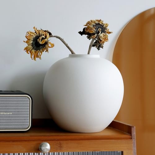 Extra Large White Ceramic Flower vase, Decorative Jar Oversize Modern Centerpiece Table Decorations,Round Shape Rustic Ceramic vases for Home Decor Dining Room(White, 0614) - color: White, size: 0614
