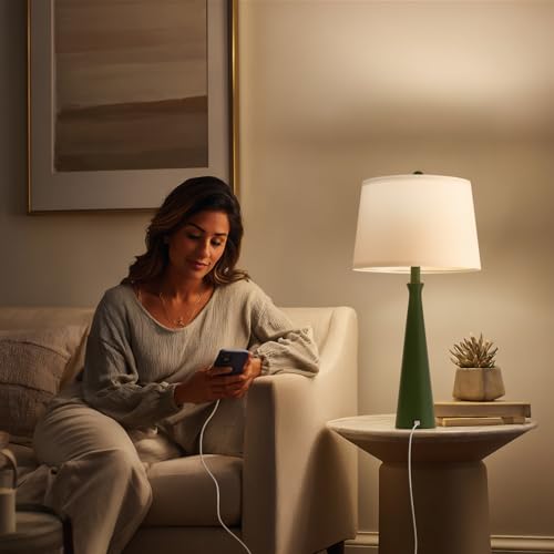 Oneach 25.75" Modern Table Lamp for Bedroom Set of 2, USB C Port, Green - color: Green