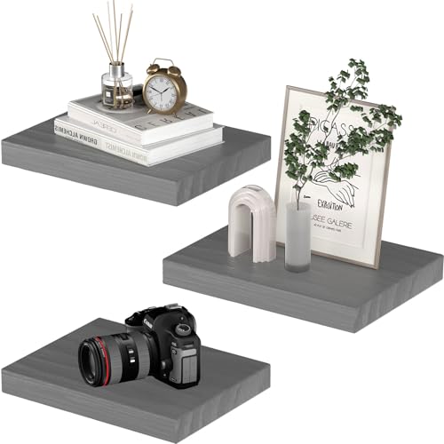 PopiShelves Small Floating Shelves for Wall - 12 x 9 Inch Grey Shelves for Bedroom, Living Room, Bathroom, Kitchen, Office Decor Set of 3 - color: Grey, size: 12"