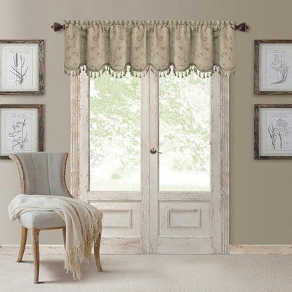 Mia Beaded Scallop Valance, Natural - 52" W x 19" L - color: Natural