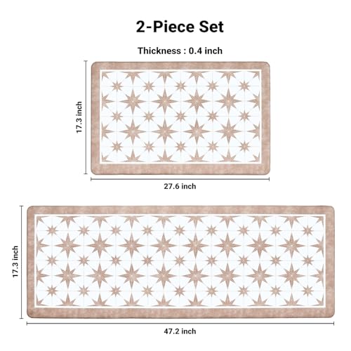 베이지 피로 방지 주방 매트 2개 세트, 43.9cm x 70.1cm(17.3x27.5인치)+43.9cm x - color: 스타 타일 뉴트럴