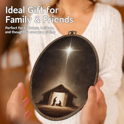 FLAWAFLOMA Nativity Christmas Oval Canvas Wall Art Decor 8.6x11.4 Inch - color: Christmas-19