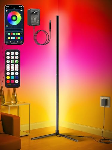 RIYO LED Corner Floor Lamp App Remote Control Music Sync Ambient Lamp - size: 51 inches - AC