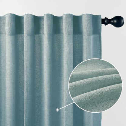 Mist Blue Sheer Linen Curtains for Living Room Bedroom 54 Inches Long - color: Mist Blue, size: 35"W x 54"L (Pack of 2)