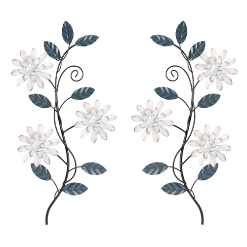 KHJCXS 2 Pieces Metal Flower Leaf Wall Art, 15.1"×7.3" Modern Rustic Iron Artwork Hanging Decor for Home Bedroom Living Room Dining Room Kitchen Hallway Office (White) - color: White
