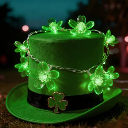 USB & Battery Lighted 10ft 30 LED Green Flower St. Patrick's Day Decoration - color: Green