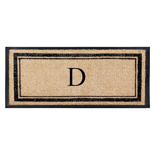 A1 Home Collections Natural Coir & Rubber Hand-Flocked Monogrammed Doormat - Heavy Duty Anti-Shedding Front Door Mat, Thick & Durable Entrance Mat - D, 30” x 60” - color: D, size: 2'6" x 5' (Rectangular)