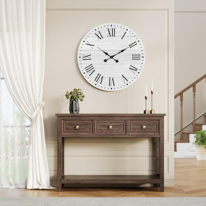 Large Wall Clock with Roman Numeral, 24” Shiplap Farmhouse Clock - color: White, size: 24 Inch