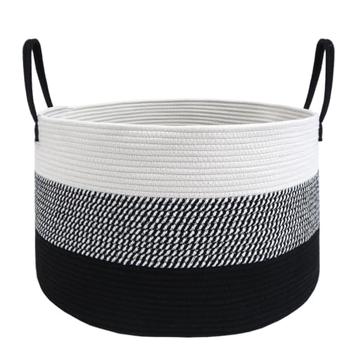 JMvicyroam 65L Extra Large Machine Washable Cotton Rope Blanket Basket - color: White&Black Mix, size: 65L