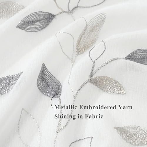 Bujasso Embroidered Leaf Sheer Curtains, Gray Beige 38" Wx90 Lx2 - color: Yellow Grey, size: 38"W x 90"L (Pack of 2)