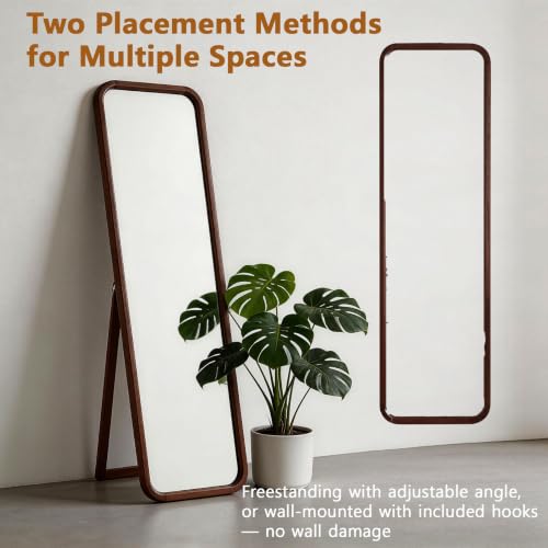 Walnut Wood Floor Mirror, 63 x 18 in - color: Walnut