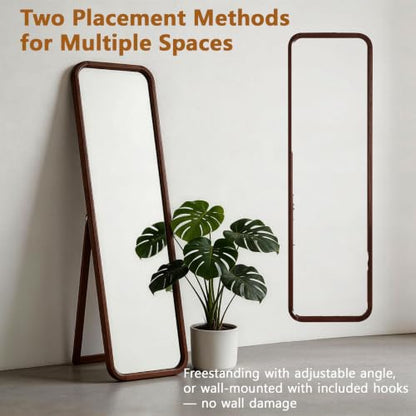 Walnut Wood Floor Mirror, 63 x 18 in - color: Walnut