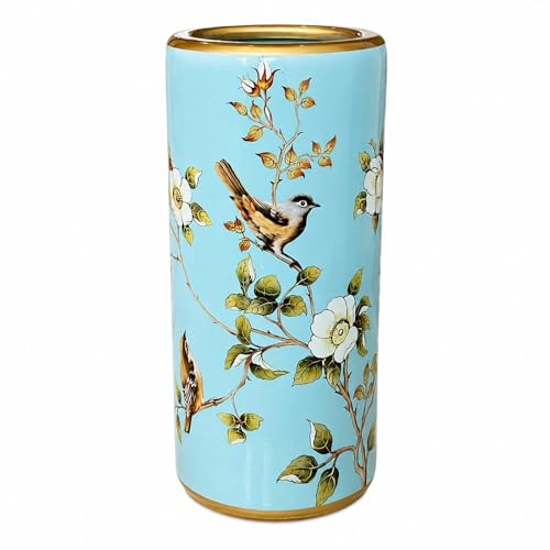 Ceramic Umbrella Stand for Entryway, Decorative Indoor Umbrella Holder with Gold Rim, Floor Vase Cane & Walking Stick Holder for Foyer Hallway Home Decor(Sky Blue) - color: Sky Blue