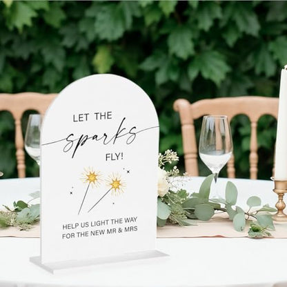 Let Sparks Fly Wedding Sign Sparkle Sign for Wedding Engagement Bridal Shower Party Acrylic sign for Table Desk - color: let the sparks fly
