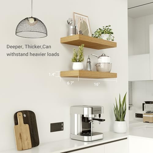 Vivelove Floating Shelves for Wall Mounted 16 inch Set of 2, Oak - color: Oak, size: 16”wx6.7”dx1.4”h