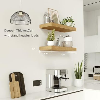 Vivelove Floating Shelves for Wall Mounted 16 inch Set of 2, Oak - color: Oak, size: 16”wx6.7”dx1.4”h