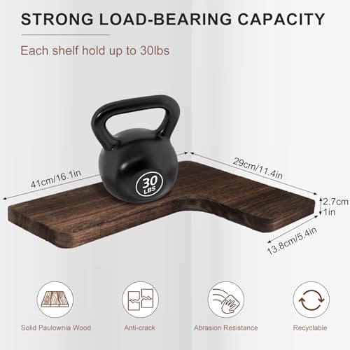 Floating Corner Shelves Set of 3, Solid Wood Picture Wall Shelf, Floating Shelves for Storage for Bedroom Kitchen Bathroom Living Room (Burnt) - color: Burnt